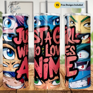 Just A Girl Who Loves Anime 20oz Skinny Tumbler Wrap, Vibrant Artist Sublimation Design, Anime Lover Tumbler PNG, Manga Fan Instant Download