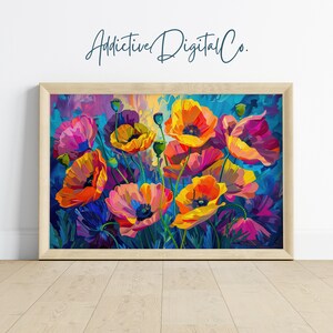 Poppies Printable Wall Art, Vibrant Abstract Floral Painting, Boho Chic Home Decor, Bright Contemporary Wall Decor, Spring Art Print