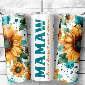 Mamaw Tumbler Wrap Add Kids Names, Sunflower Floral Grandma Seamless Sublimation, Granny Skinny Tumbler 20oz Design Png image 6