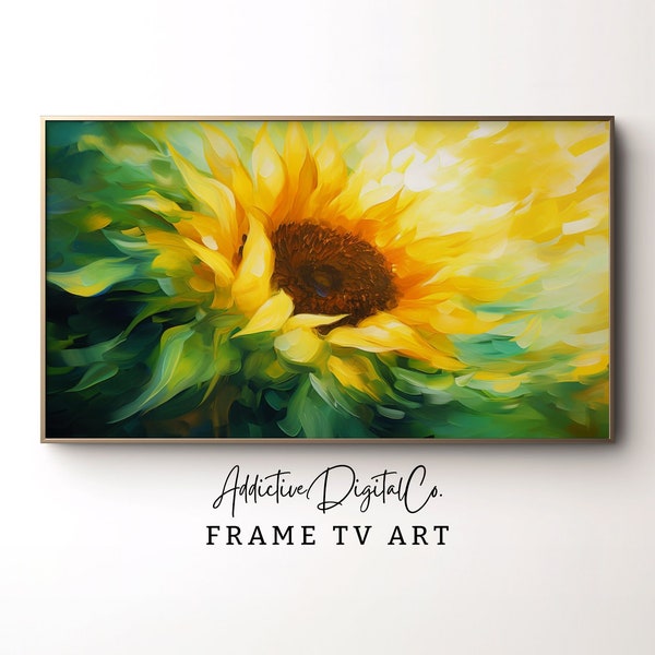 Vibrant Sunflower Frame Tv Art, Summer Seasonal Tv Decor, Yellow Digital Oil Painting Tv Screensaver, Floral Home Decor