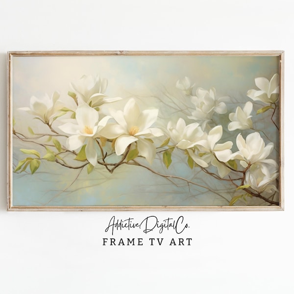 Soft Floral Magnolia Frame Tv Art, Spring Blossom Tv Decor, Pastel Painting Magnolia Tv Screensaver, Romantic Home Decor