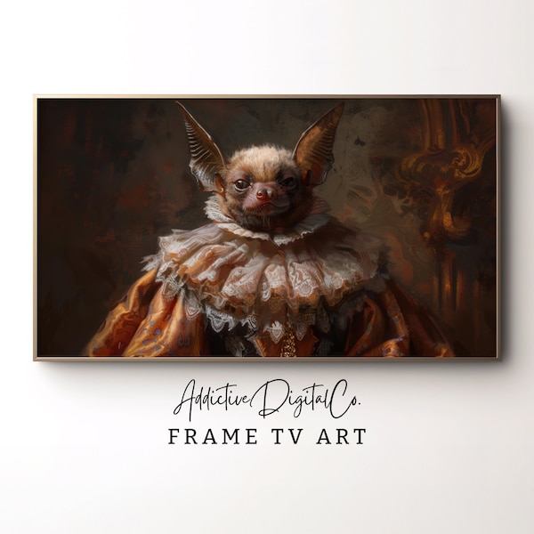 Baroque Fantasy Bat Portrait Frame Tv Art, Gothic Palace Tv Decor, Orange Digital Bat Painting Tv Screensaver, Unique Home Decor