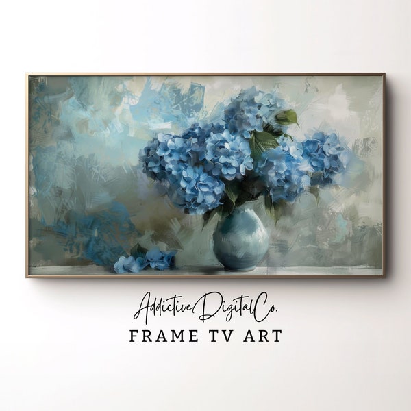 Impressionist Floral Bouquet Frame Tv Art, Spring Botanical Tv Decor, Blue Watercolor Flowers Tv Screensaver, Elegant Home Decor