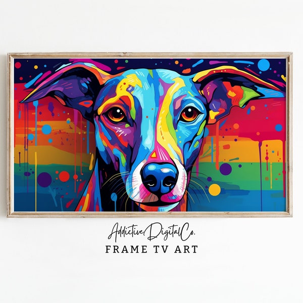 Colorful Whippet Frame Tv Art, Pop Art Dog Art Tv Decor, Whimsical Dog Tv Screensaver Jpg, Vibrant Animal Frame Tv Art