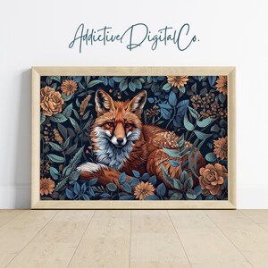 Fox Printable Wall Art, Stunning Fox in Floral Field Painting, Animal Lover Nature Decor, Vibrant Wild Animal Art, Woodland Scene