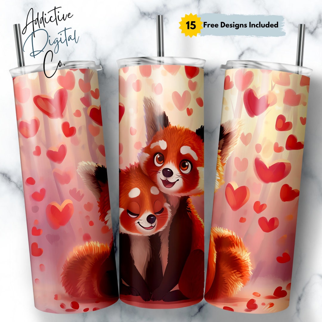20 Oz Skinny Tumbler Sublimation Wrap, Cute Red Pandas Love Design ...