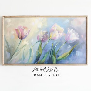 Spring Tulips Frame Tv Art, Floral Art Tv Decor, Colorful Tulip Tv Screensaver Jpg, Pastel Flowers Frame Tv Art