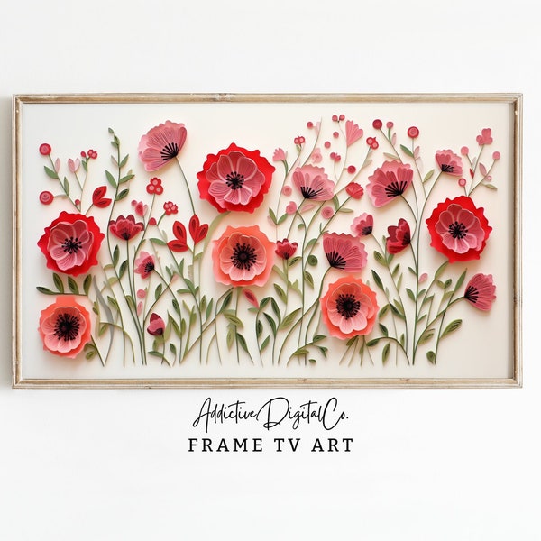 Floral Frame Tv Art, Red Poppy Flower Art Tv Decor, Spring Blossoms Tv Screensaver Jpg, Botanical Frame Tv Art