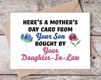 Tarjeta imprimible del Día de la Madre 5x7 Descarga digital, Regalo para mamá, PDF, Aquí hay una tarjeta del Día de la Madre de su hijo comprada por su nuera