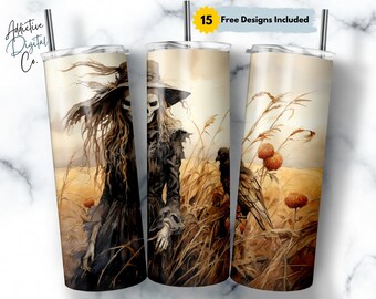 Creepy Halloween Scarecrow 20 oz Skinny Tumbler Sublimation Halloween Design, Straight & Tapered Tumbler Wrap Png, Instant Download