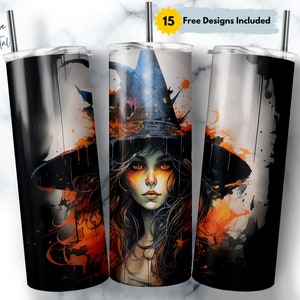 Witch Splatter Art 20 oz Skinny Tumbler Sublimation Design, Straight & Tapered Wrap, Witch Tumbler Png, Instant Download