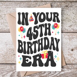 In Ihrem 45. Geburtstag Era druckbare Karte, Spaß und lebendiger digitaler Download, 5x7, alles Gute zum Geburtstag PDF Gruß, 45 Jahre altes Geschenk