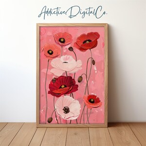 Poppies Printable Wall Art, Bold Vibrant Flower Painting, Spring Summer Floral Decor, Modern Botanical Print, Boho Home Decor