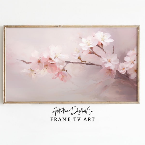 Elegant Cherry Blossom Frame Tv Art, Spring Floral Tv Decor, Soft Pink Watercolor Branch Tv Screensaver, Contemporary Home Decor