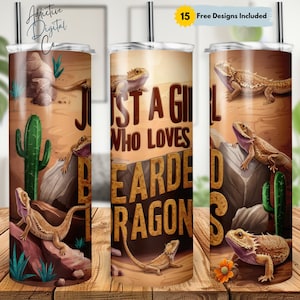 Just A Girl Who Loves Bearded Dragons 20oz Skinny Tumbler Wrap, Exotic Animal Sublimation Design, Reptile Lover Tumbler PNG, Reptile