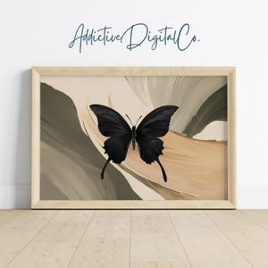 Black Butterfly Printable Wall Art, Abstract Dark Academia Painting, Shadowy Insect Decor, Neutral Tones, Elegant Aesthetic Artwork