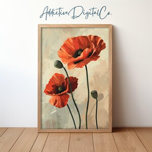 Poppies Printable Wall Art, Watercolor Poppies Painting, Spring Botanical Decor, Rustic Floral Artwork, Nature Digital Download Print