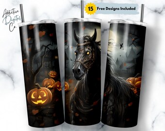 Halloween Horse 20 oz Skinny Tumbler Sublimation Design, Straight & Tapered Wrap, Horse Tumbler Png, Instant Download
