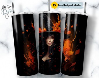 Halloween Witch 20 oz Skinny Tumbler Sublimation Design, Straight & Tapered Wrap, Witch Tumbler Png, Instant Download