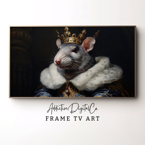 Royal Rat Portrait Frame TV Art, Regal Animal TV Decor, Dark Digital Mouse TV Screensaver, Majestic Decor