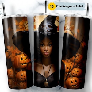 Black Halloween Witch 20 oz Skinny Tumbler Sublimation Design, Straight & Tapered Wrap, Witch Tumbler Png, Instant Download