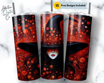 Witch Art 20 oz Skinny Tumbler Sublimation Design, Straight & Tapered Wrap, Witch Tumbler Png, Instant Download