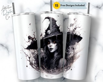 Witch Ink Art 20 oz Skinny Tumbler Sublimation Design, Straight & Tapered Wrap, Witch Tumbler Png, Instant Download