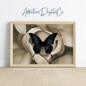 Black Butterfly Printable Wall Art, Monochrome Butterfly Painting, Dark Academia Gothic Home Decor, Vintage-Inspired Wall Decor, Aesthetic