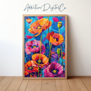 Poppies Printable Wall Art, Vibrant Abstract Digital Painting, Floral Botanical Home Decor, Colorful Boho Wall Art, Summer BloomArt