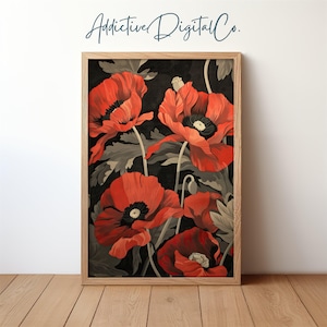 Poppies Printable Wall Art, Bold Red Poppies Painting, Floral Botanical Aesthetic, Modern Nature Decor, Instant Digital Download