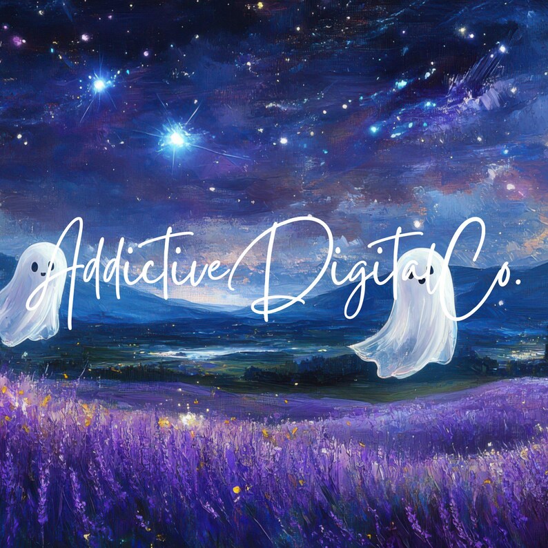 Halloween Samsung Frame TV Art, Cute Ghosts in Lavender Field, TV Ghost