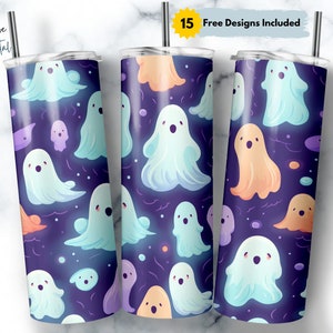 Pastellgeister Muster 20 Unzen Skinny Tumbler Sublimation Halloween Design, gerader und konischer Becher Wrap Png, Instant Download