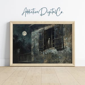 Haunted House Ghost Druckbare Wandkunst, Spooky Haunted House, Dark Academia Halloween Decor, Gothic Gothic Art, Grim Moonlit Night