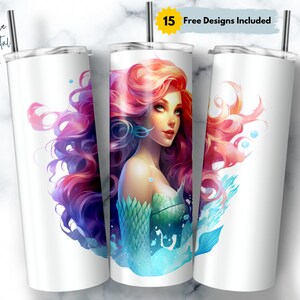 Beautiful Pastel Mermaid 20 oz Skinny Tumbler Sublimation Design, Straight & Tapered Tumbler Wrap Png, Instant Download
