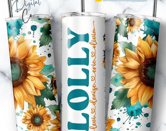Lolly Tumbler Wrap Add Kids Names, Sunflower Floral Grandma Seamless Sublimation, Granny Skinny Tumbler 20oz Design Png