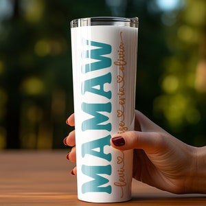 Mamaw Tumbler Wrap Add Kids Names, Sunflower Floral Grandma Seamless Sublimation, Granny Skinny Tumbler 20oz Design Png image 3