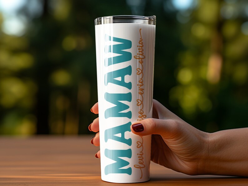 Mamaw Tumbler Wrap Add Kids Names, Sunflower Floral Grandma Seamless Sublimation, Granny Skinny Tumbler 20oz Design Png image 3