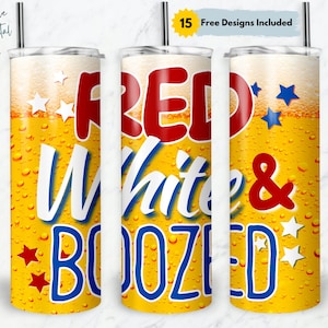 Red White and Boozed 4th of July 20 oz Skinny Tumbler Sublimation Design, Straight & Tapered Wrap, Tumbler Wrap Png, Instant Download