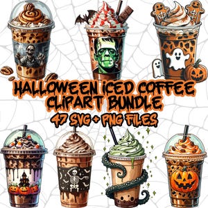 Halloween Iced Coffee PNG, Spooky Gothic Drinks Clipart, Creepy Drinks, Pumpkin Coffee SVG, Halloween Drink PNG