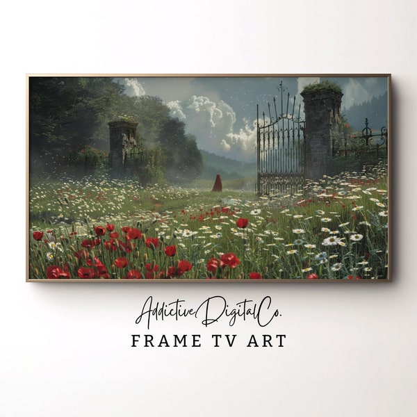 Mystical Gate Floral Meadow Frame Tv Art, Spring Digital Tv Decor, Vibrant Oil Painting Meadow Tv Screensaver, Fantasy Garden Decor