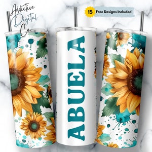Abuela Tumbler Wrap, Sunflower Floral Grandma Seamless Sublimation Designs, Spanish Grandmother Skinny Tumbler 20oz Design Abuela PNG