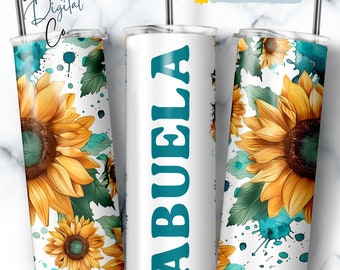 Abuela Tumbler Wrap, Sunflower Floral Grandma Seamless Sublimation Designs, Spanish Grandmother Skinny Tumbler 20oz Design Abuela PNG