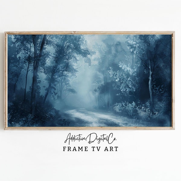 Misty Forest Path Frame Tv Art, Atmospheric Nature Tv Decor, Blue Digital Forest Tv Screensaver, Enchanted Woods Decor