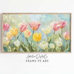 Spring Tulips Frame Tv Art, Pastel Flower Art Tv Decor, Digital Tulip Tv Screensaver Jpg, Floral Frame Tv Art Download