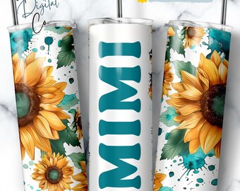 Mimi Tumbler Wrap, Sunflower Floral Grandma Seamless Sublimation Designs, Granny Skinny Tumbler 20oz Design Mimi PNG
