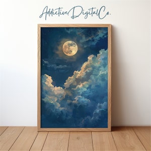 Moonlit Sky Portrait, Dark Academia Seasonal Decor, Dreamy Night Clouds Printable Wall Art, Mystical Celestial Aesthetic, Starry Sky