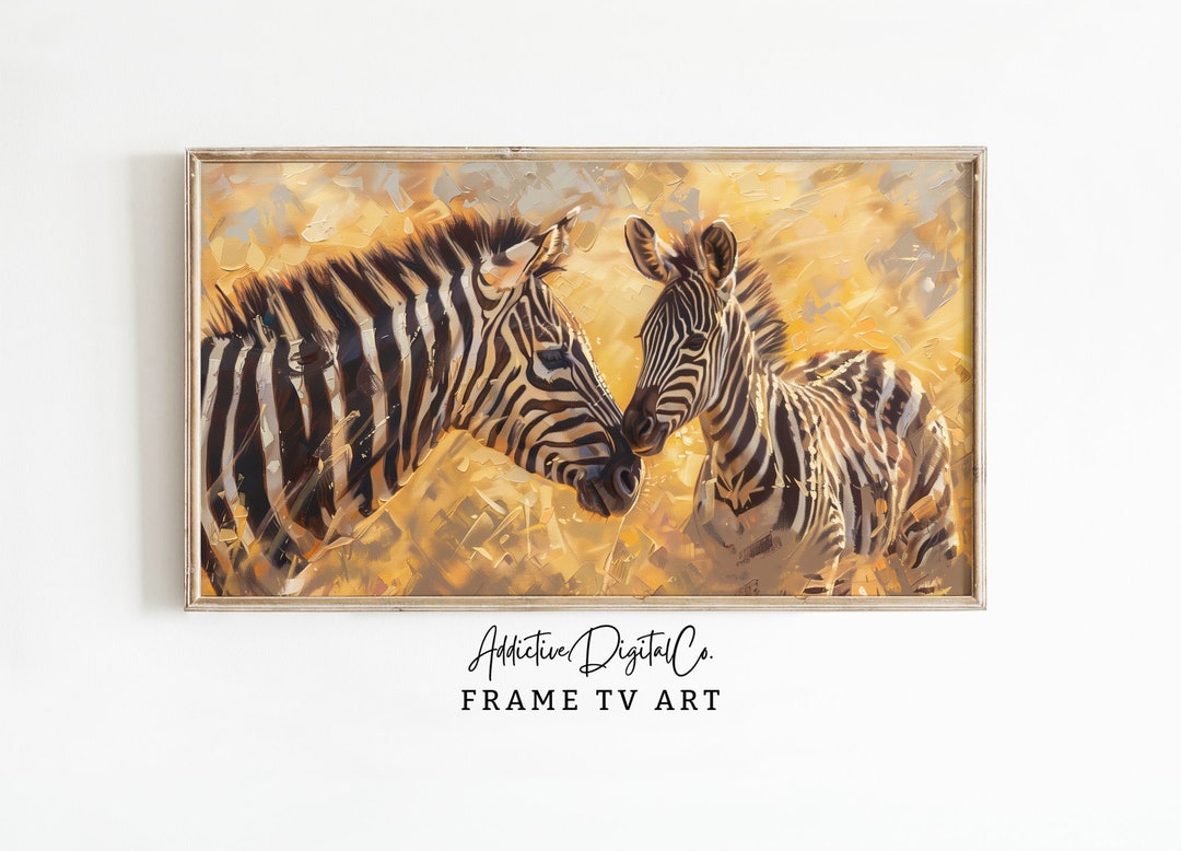 Zebra Mom and Baby Frame Tv Art, Mother's Day Art Tv Decor, Zebra Pair