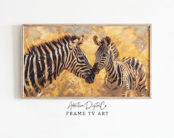 Zebra Mom and Baby Frame Tv Art, Mother's Day Art Tv Decor, Zebra Pair Tv Screensaver Jpg, Safari Animal Frame Tv Art