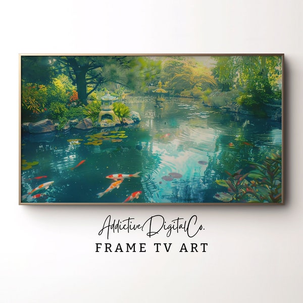 Serene Koi Pond Frame Tv Art, Zen Garden Tv Decor, Blue Digital Water Garden Tv Screensaver, Asian Inspired Decor