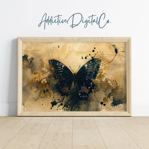 Butterfly Printable Wall Art, Abstract Ink Butterfly Painting, Dark Academia Gothic Decor, Modern Aesthetic Art, Boho Wall Decor